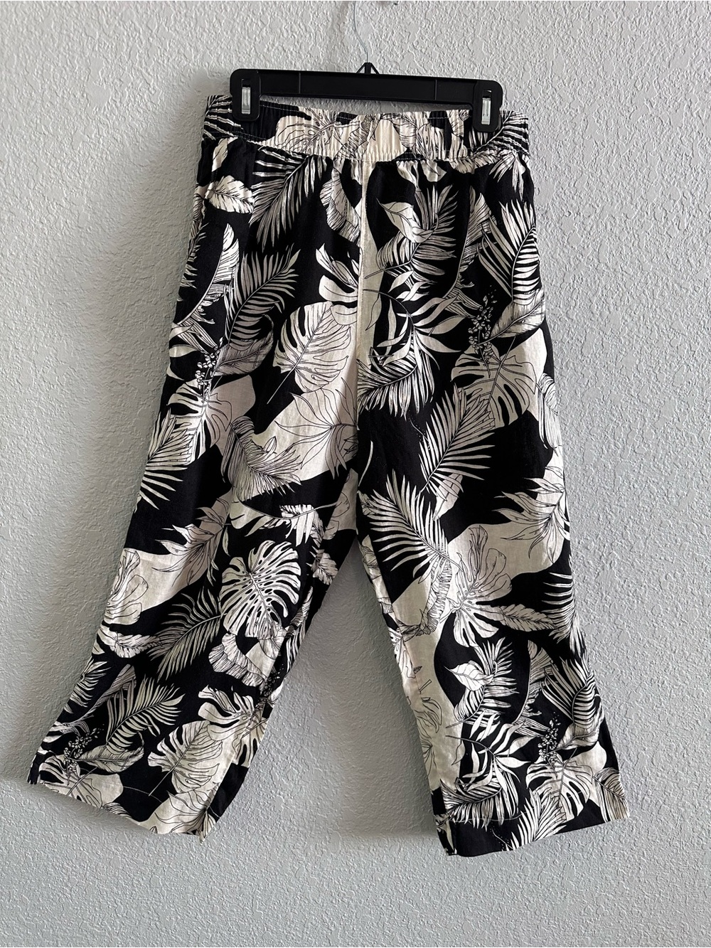 Christian Siriano New York 100% Linen Tropical Leaf Print Wide Leg Pants Size M